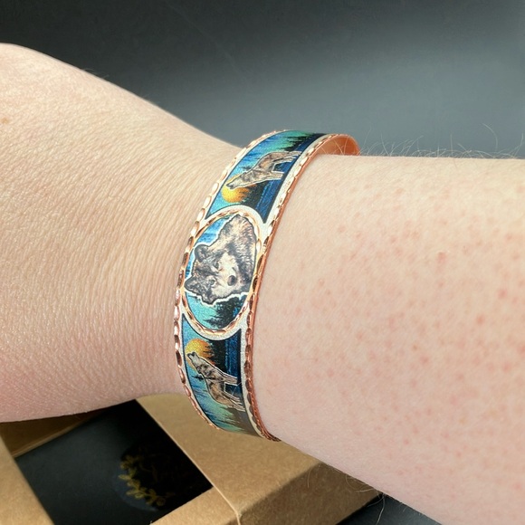 Copper Wolf Bracelet with magnets and rose gold Accents - Picture 10 of 11